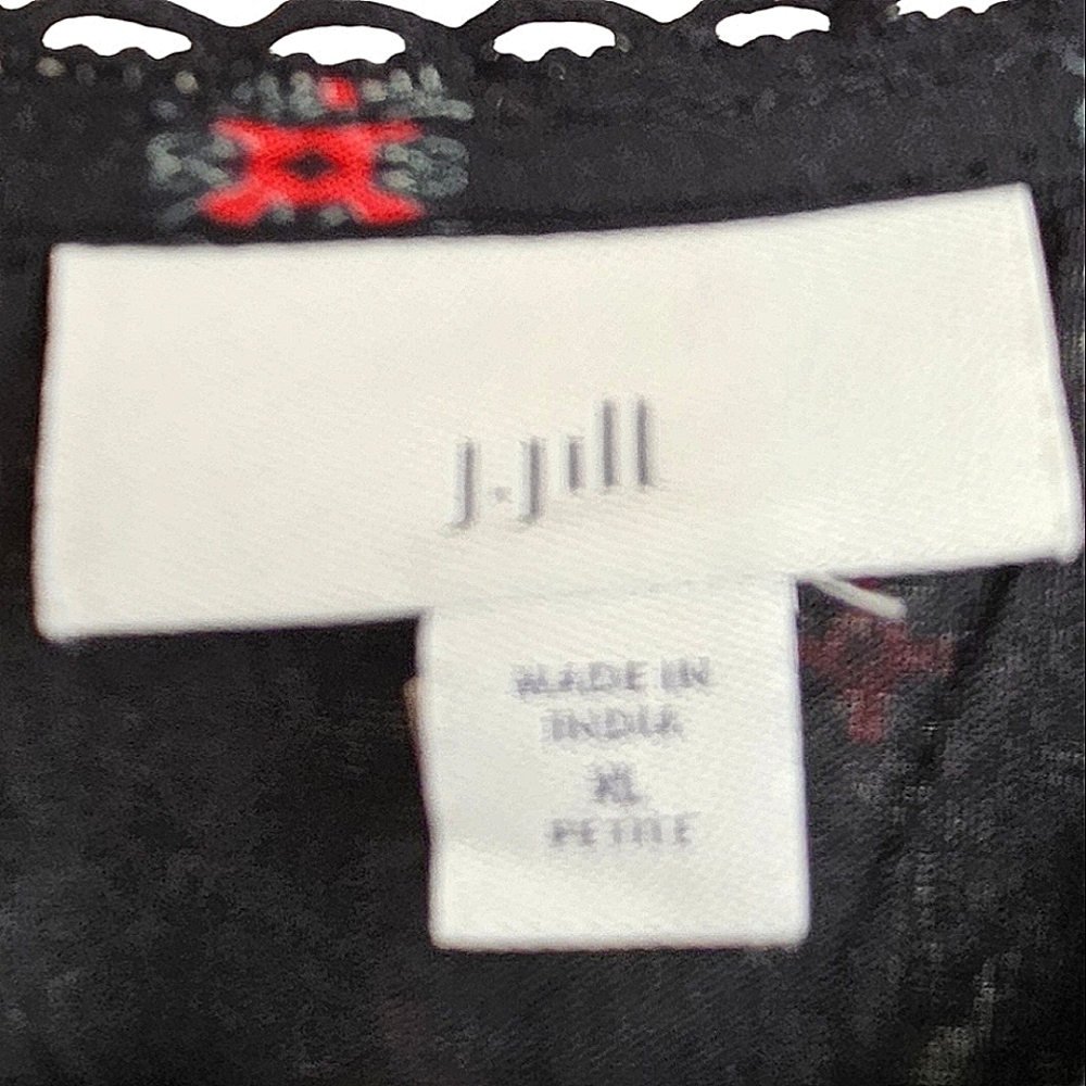 J.JILL Pintuck Lace Tiered Black & Red Cotton Floral A-Line Dress Size XLP - Picture 4 of 14